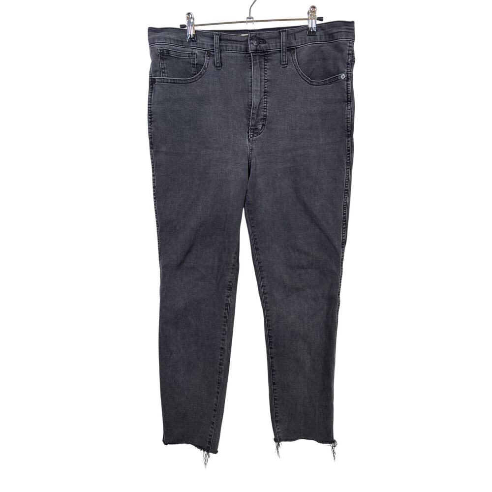 Madewell Stovepipe Jeans Womens 31 Black High Rise Cropped Raw Hem